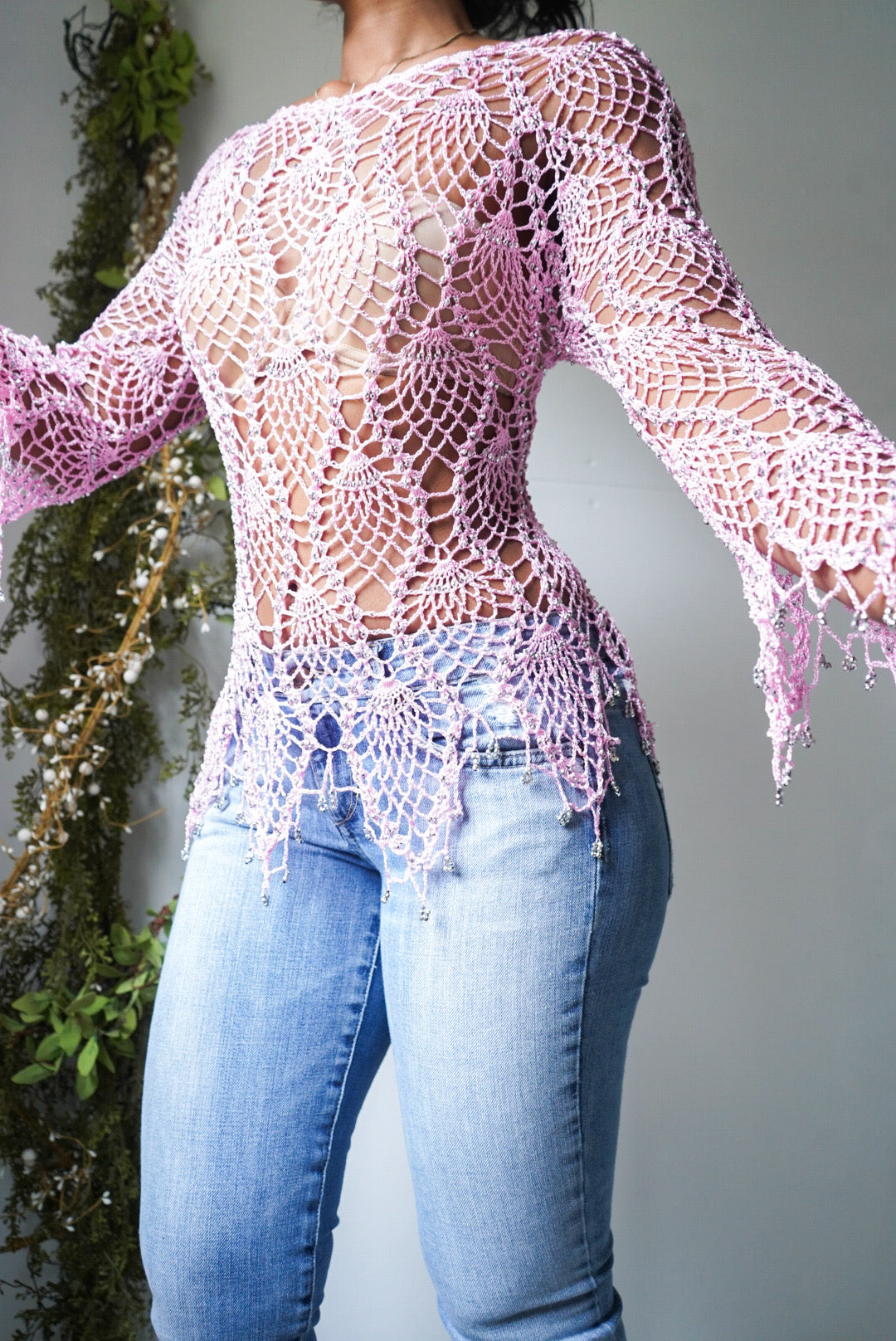 Rare Pink Crochet Beaded Top