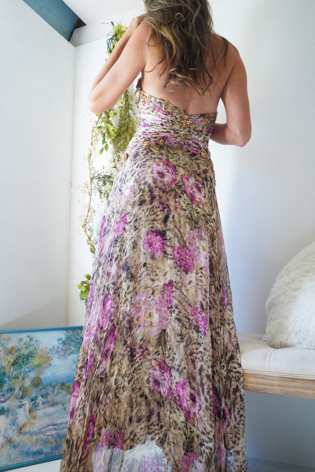 Y2k Silk Leopard Floral Gown