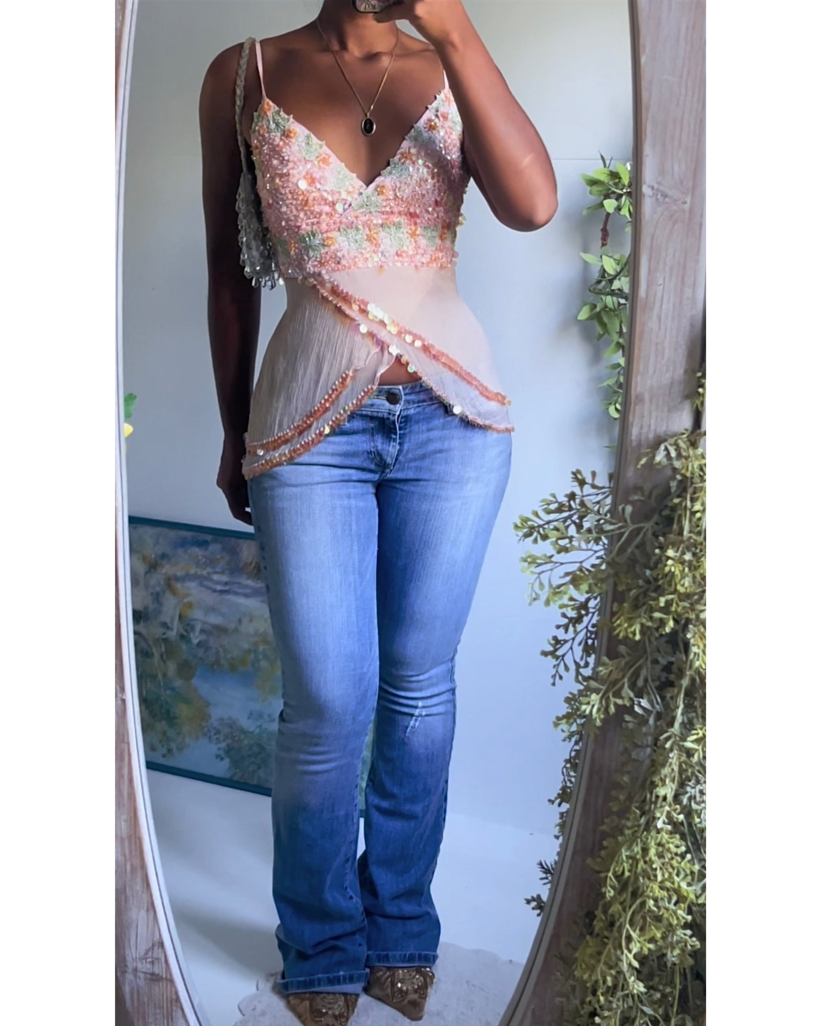 Rare Y2K Baby Pink Sequin Fairy Top