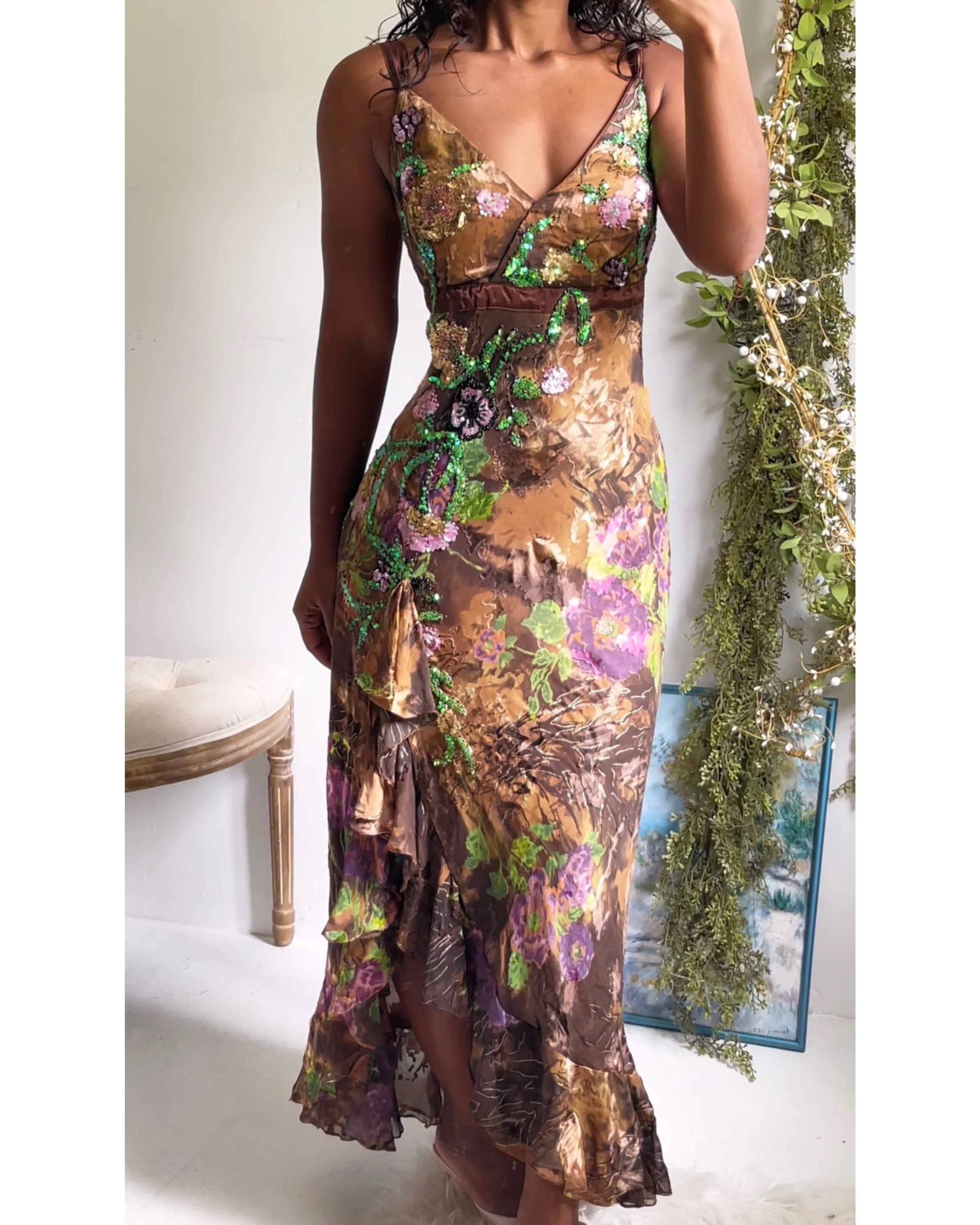 Y2K Boho Fairy Silk Beaded Dress