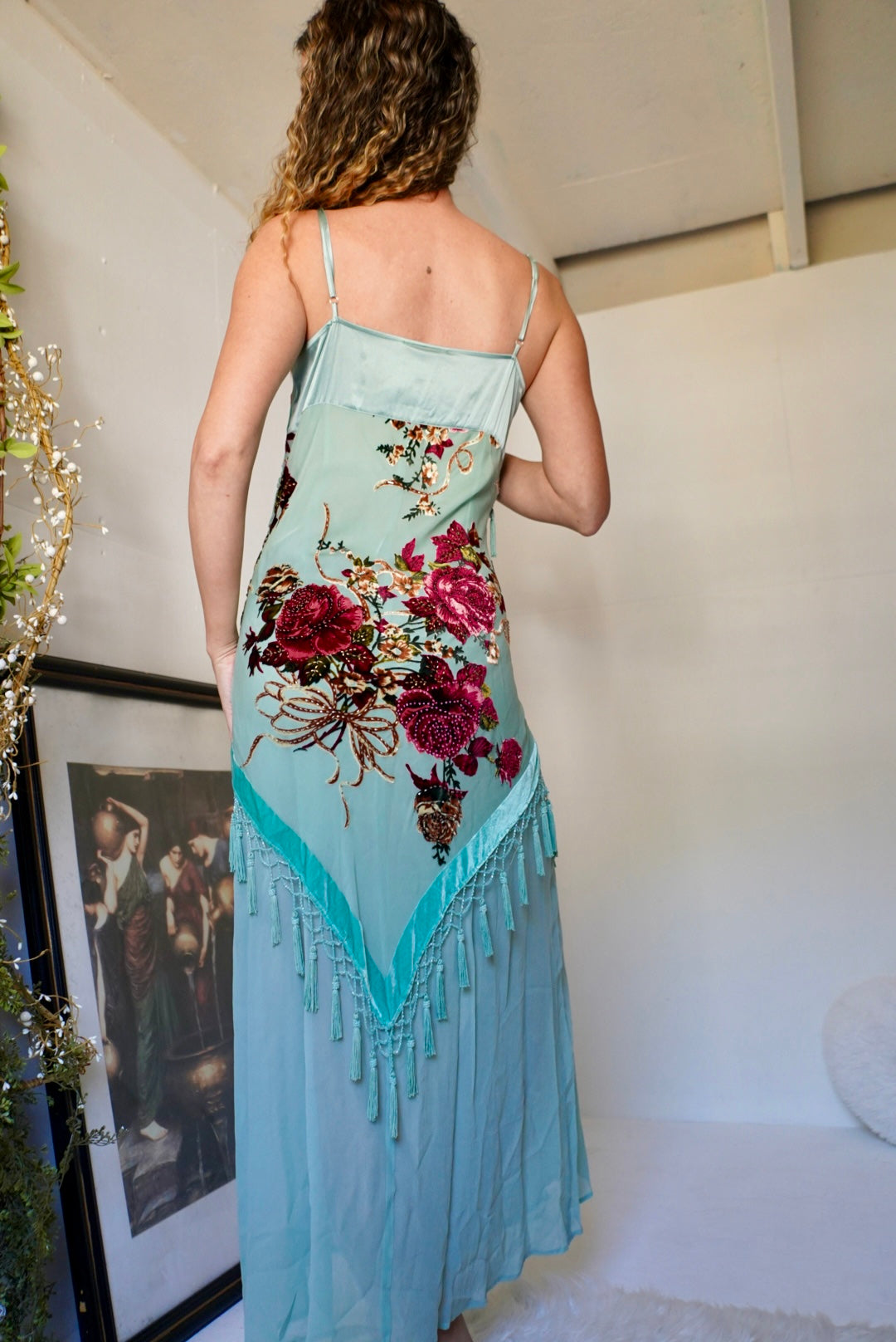 Rare Y2K Silk Burnout Scarf Gown