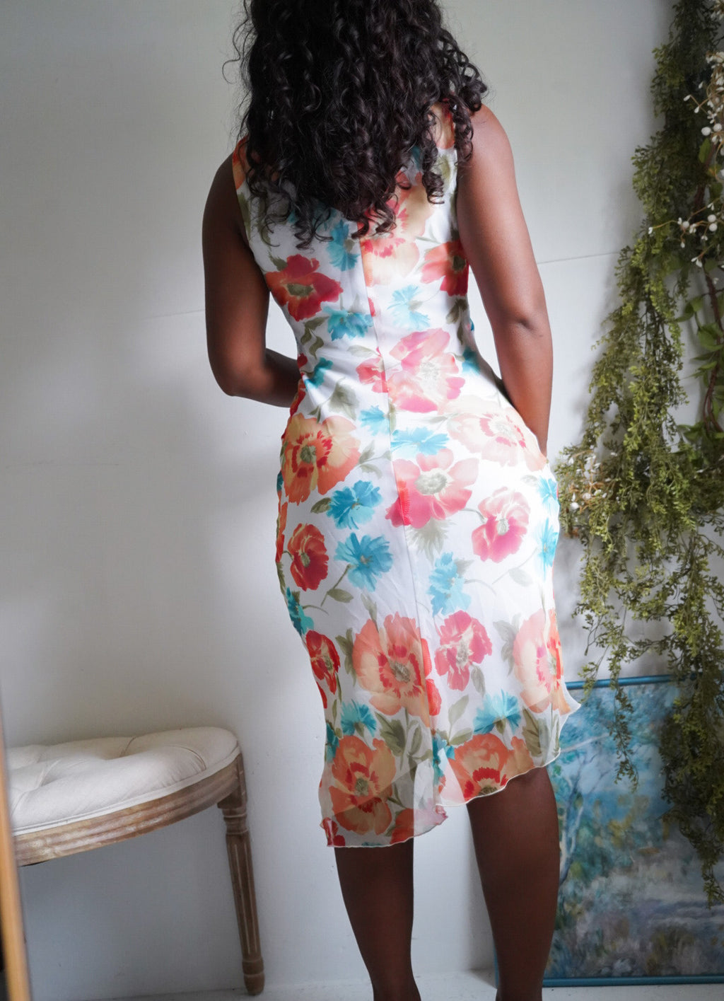 Y2K Colorful Floral Cowl Neck Dress