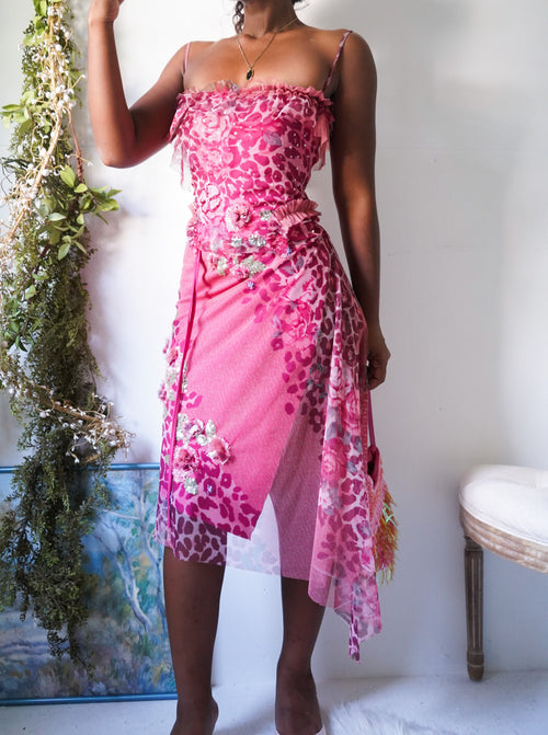 Rare Y2K Animal Print Beaded Sequin Mesh 2 Piece Set