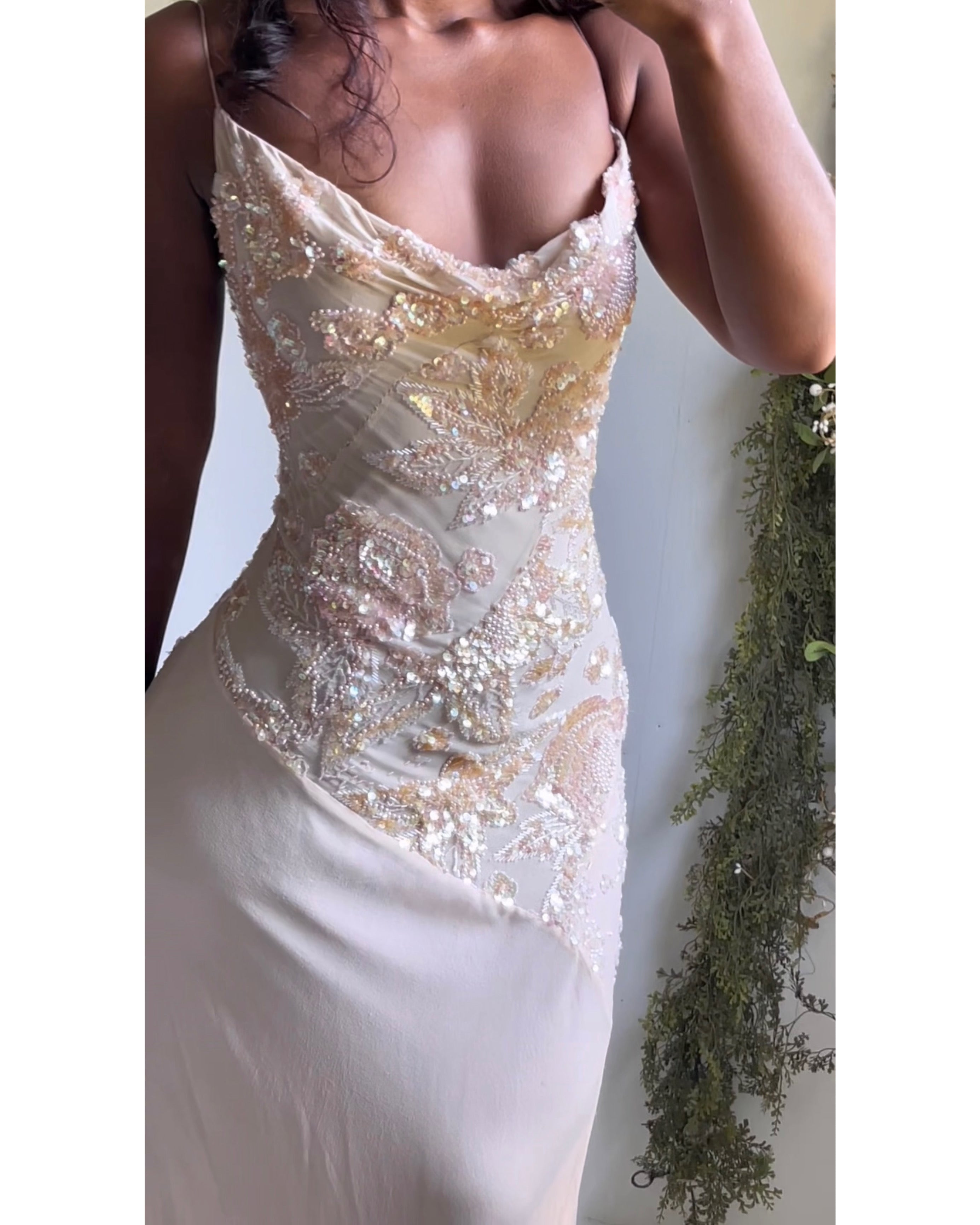 Pale Nude Reworked Handmade Silk Gown