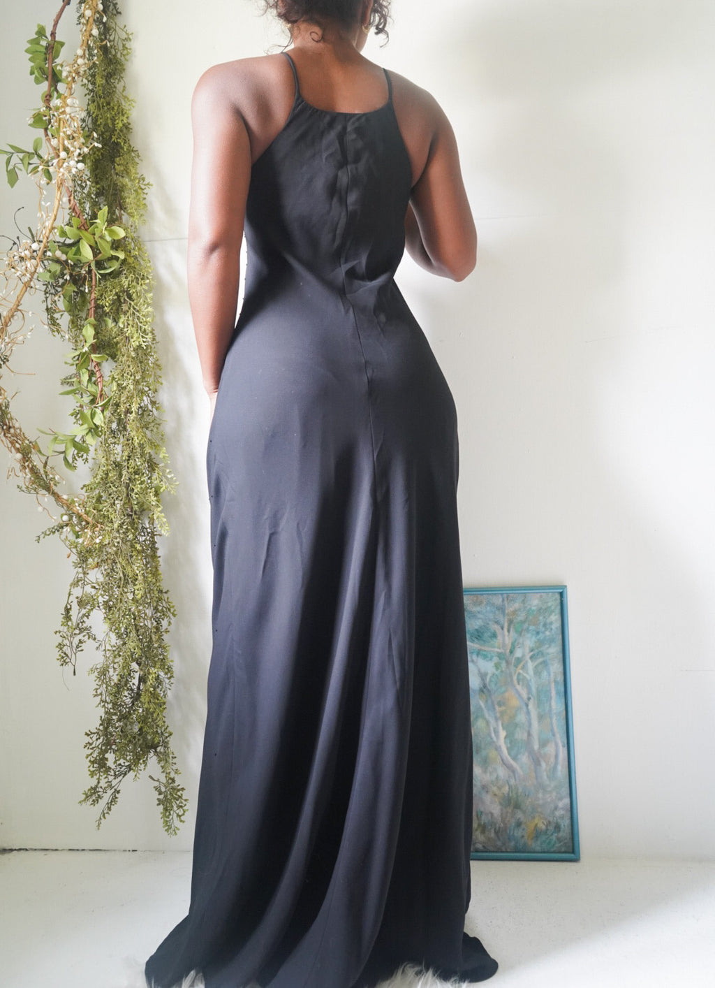 Y2K Black Bead Detail Evening Dress