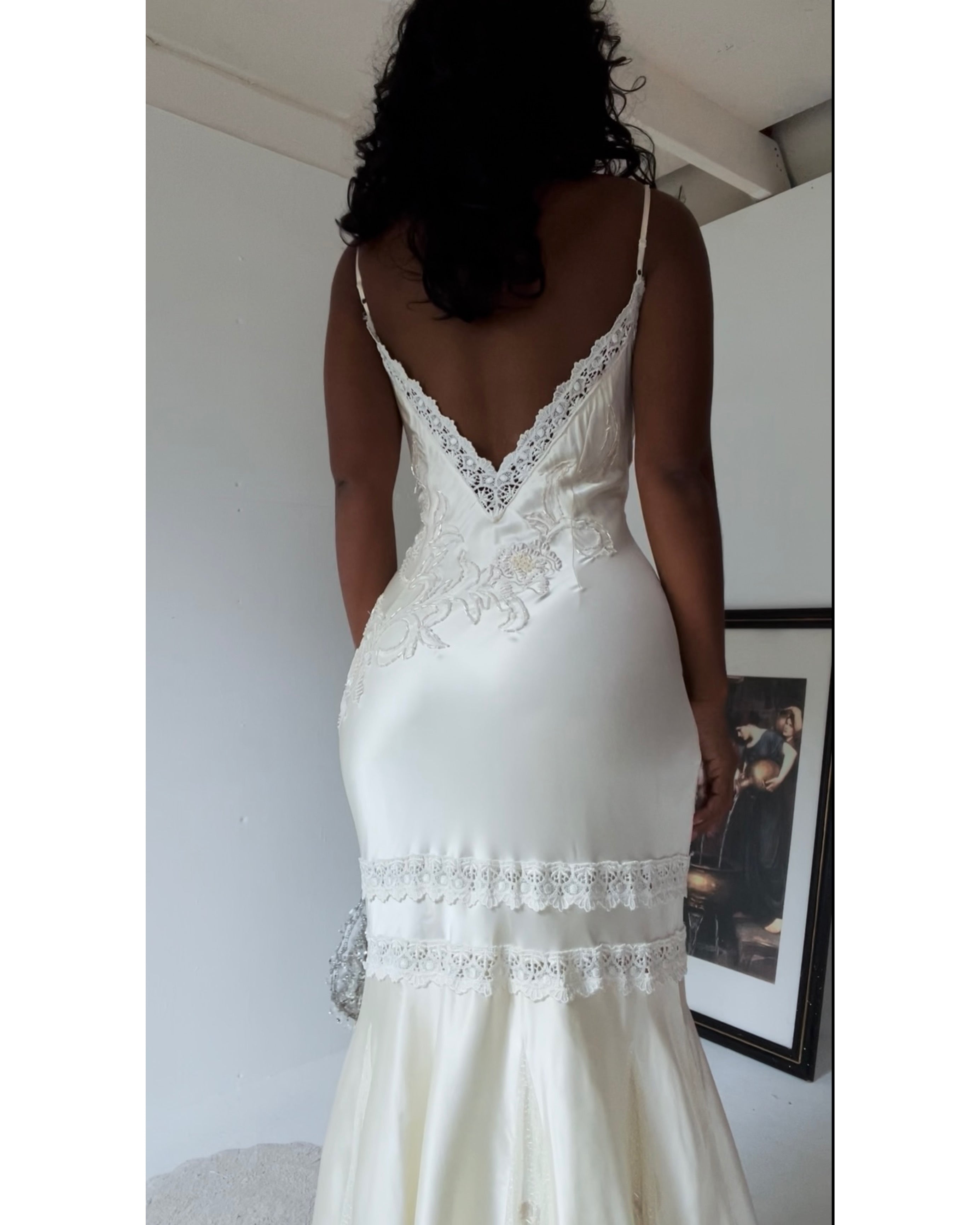 Rare Vintage Sue Wong Ivory Beaded Silk Gown