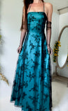 Vintage layered lace up glitter gown