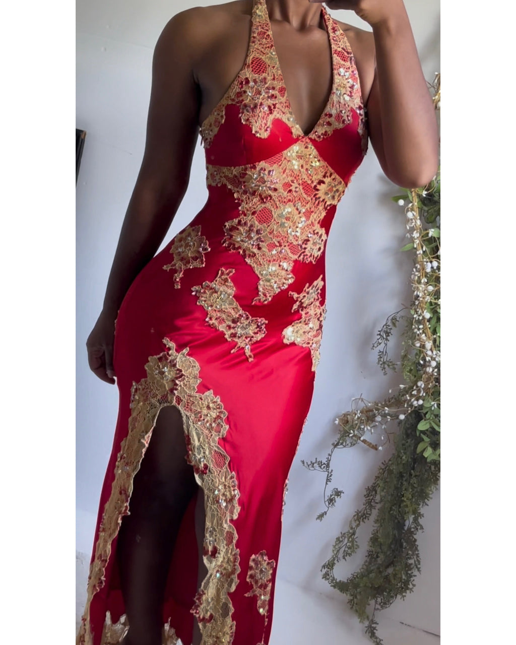 Rare Vintage Y2K Silk and Lace Sue Wong Halter Gown