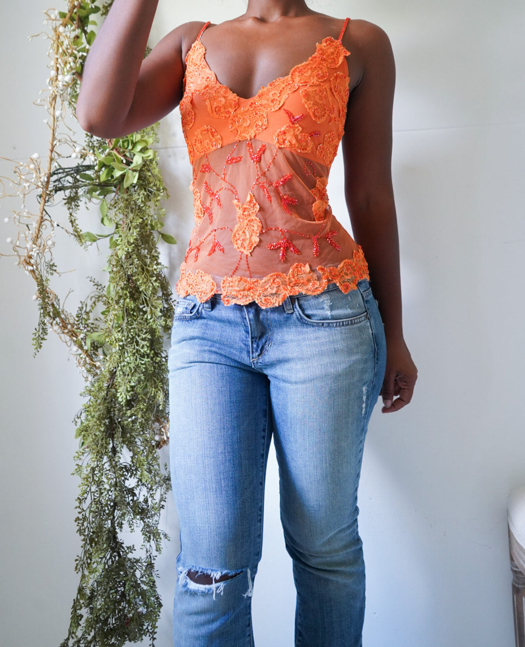 Rare Y2K Orange Beaded Fairy Cami
