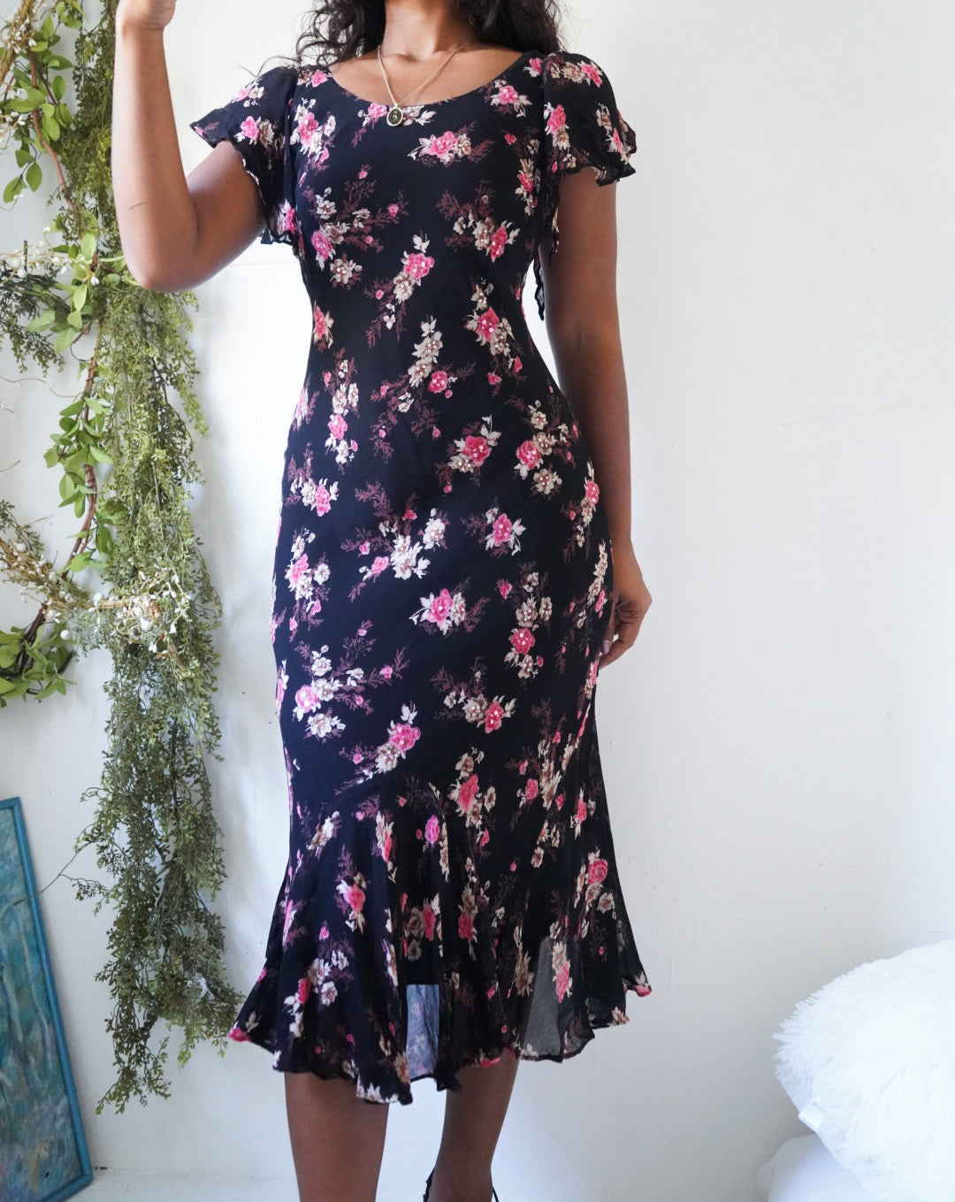 Y2K Dainty Floral Flyaway Sleeve Dress