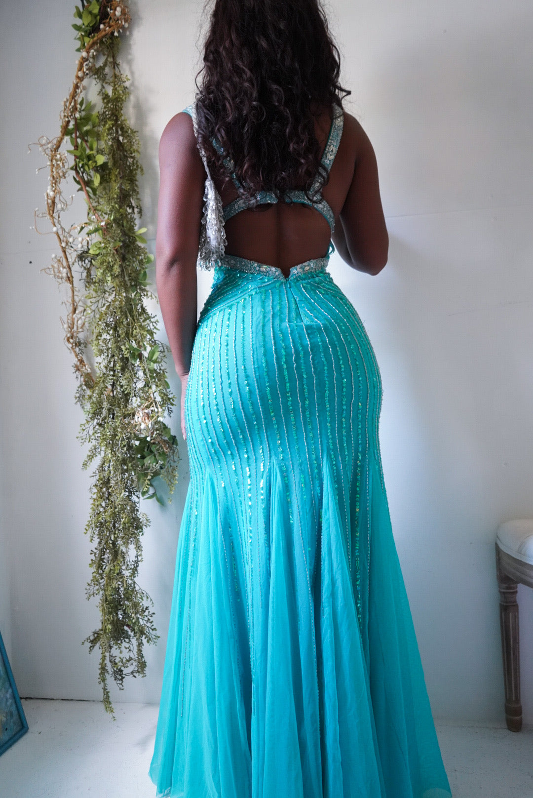 Y2K Turquoise Sequined Tulle Gown
