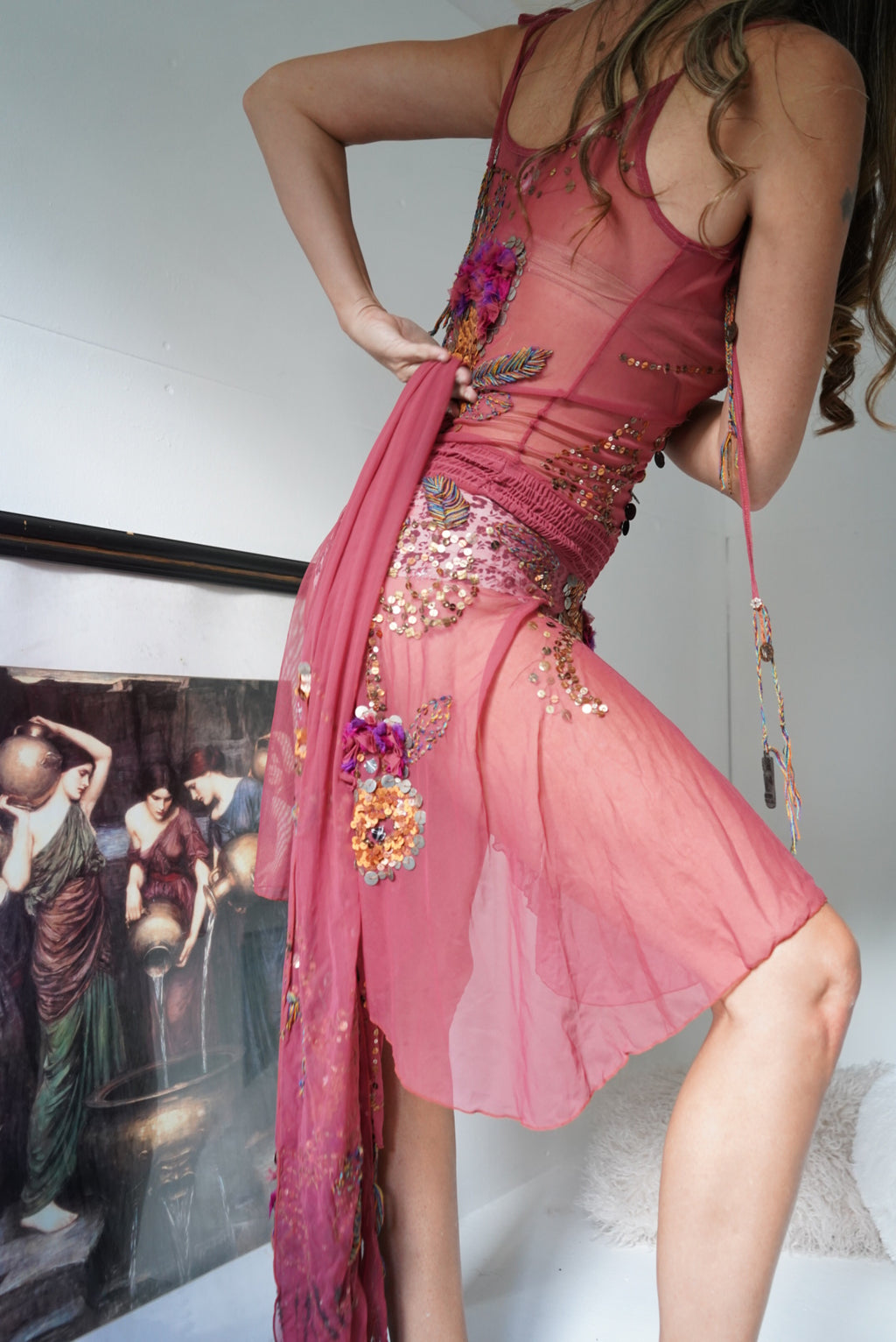 Y2K Boho Sequin Fairy Dress with Scarf