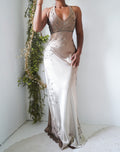 Rare Vintage Y2K Tan/Beige Halter Ombre Beaded Gown