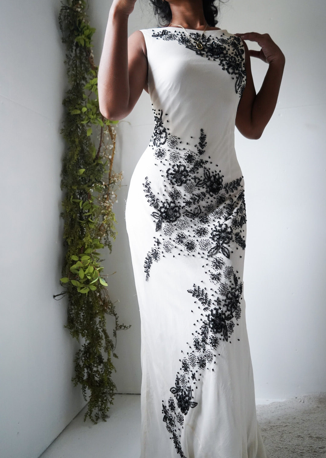 Vintage Y2K Contrast Beaded Silk Gown