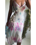 Y2K Watercolor Tie Dye Silk Fairy Midi Dress