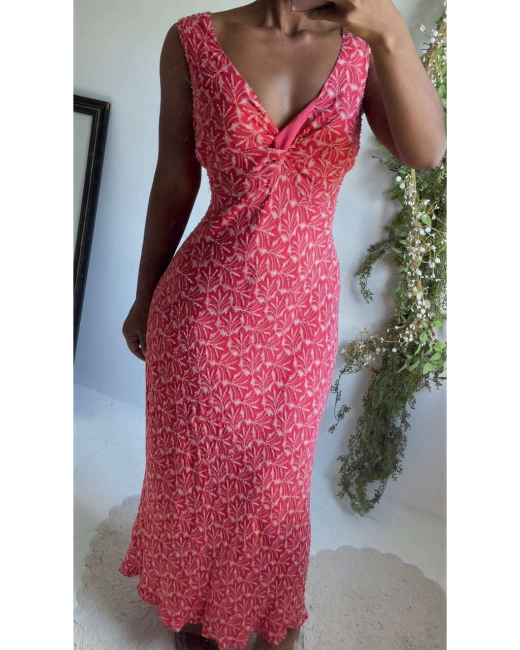 Y2K Coral and White Beaded Silk Dress