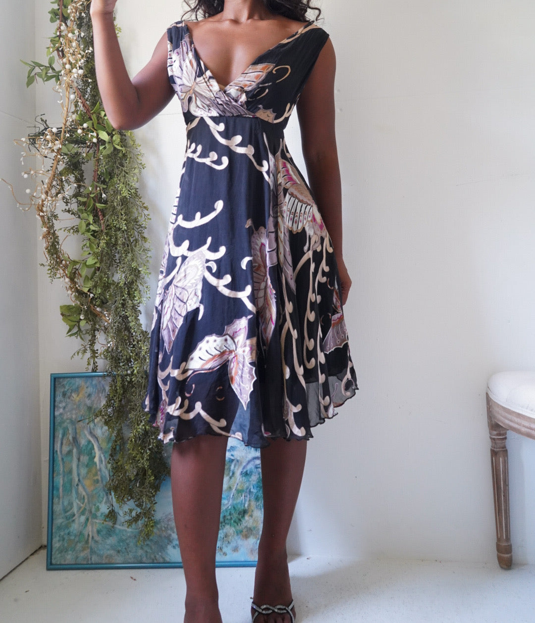 Rare Y2K Butterfly Devore Silk Babydoll Dress
