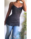 Y2K Black Lace and Sequin Cami