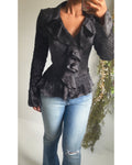 Vintage Crinkle Ruffle Detail Top