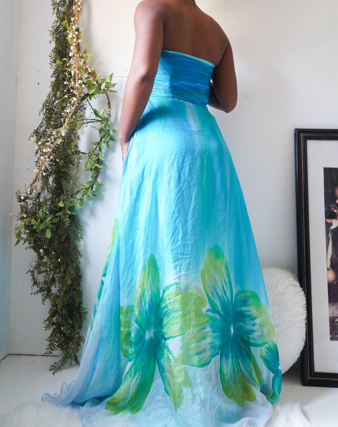 Watercolor Floral Silk Gown