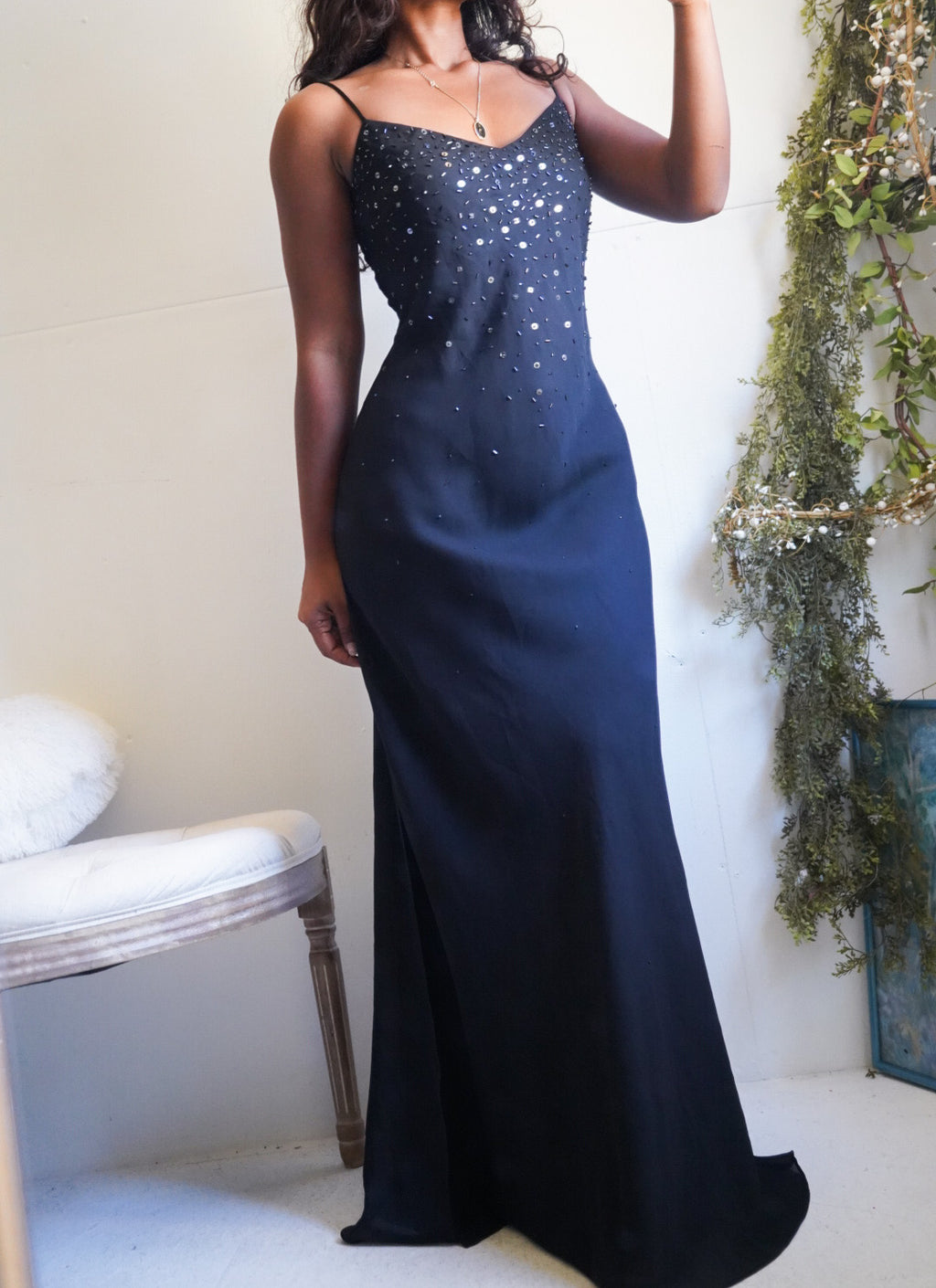 Y2K Embellished Detail Black Gown