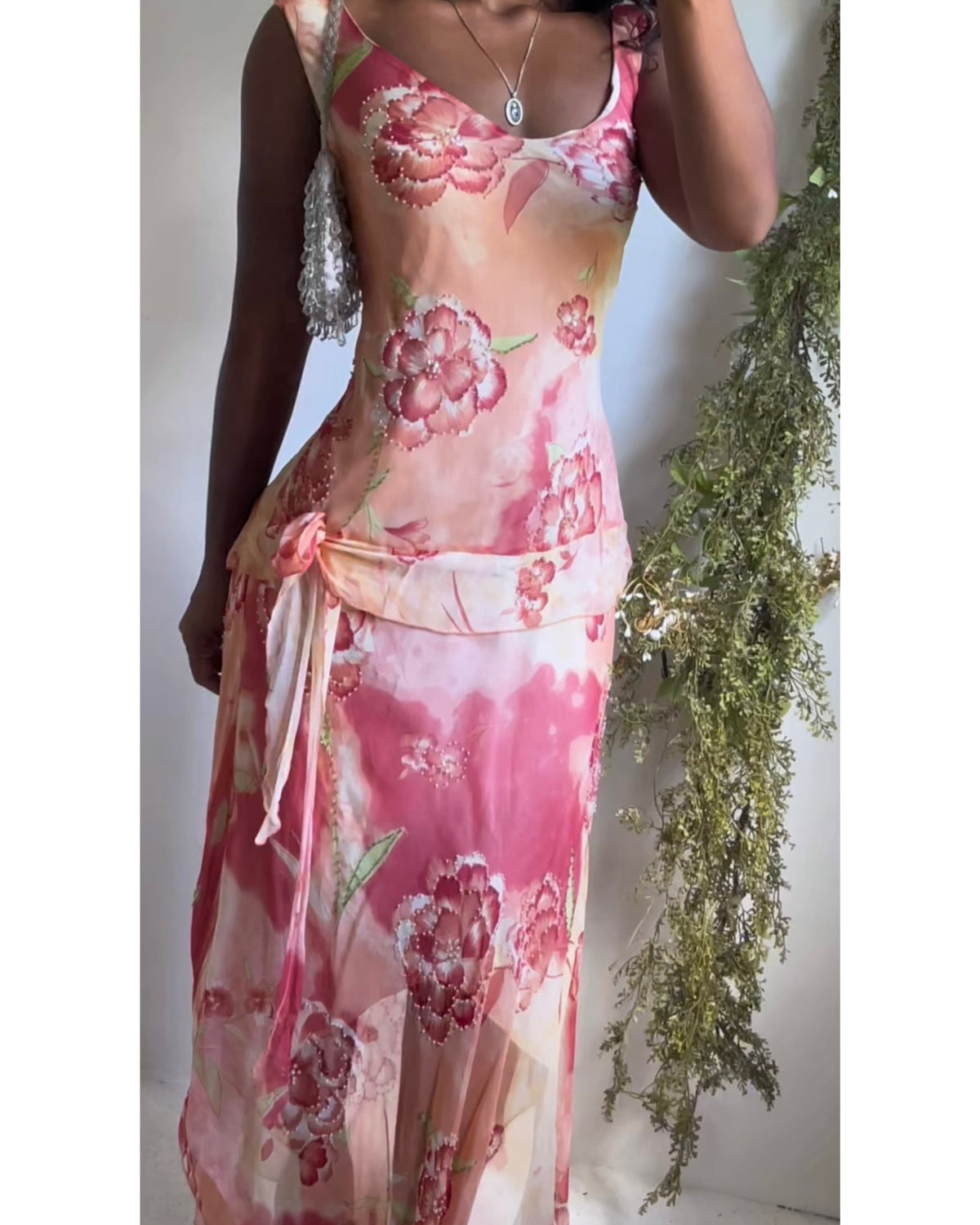 Y2K Peachy Beaded Fairy Silk Dress