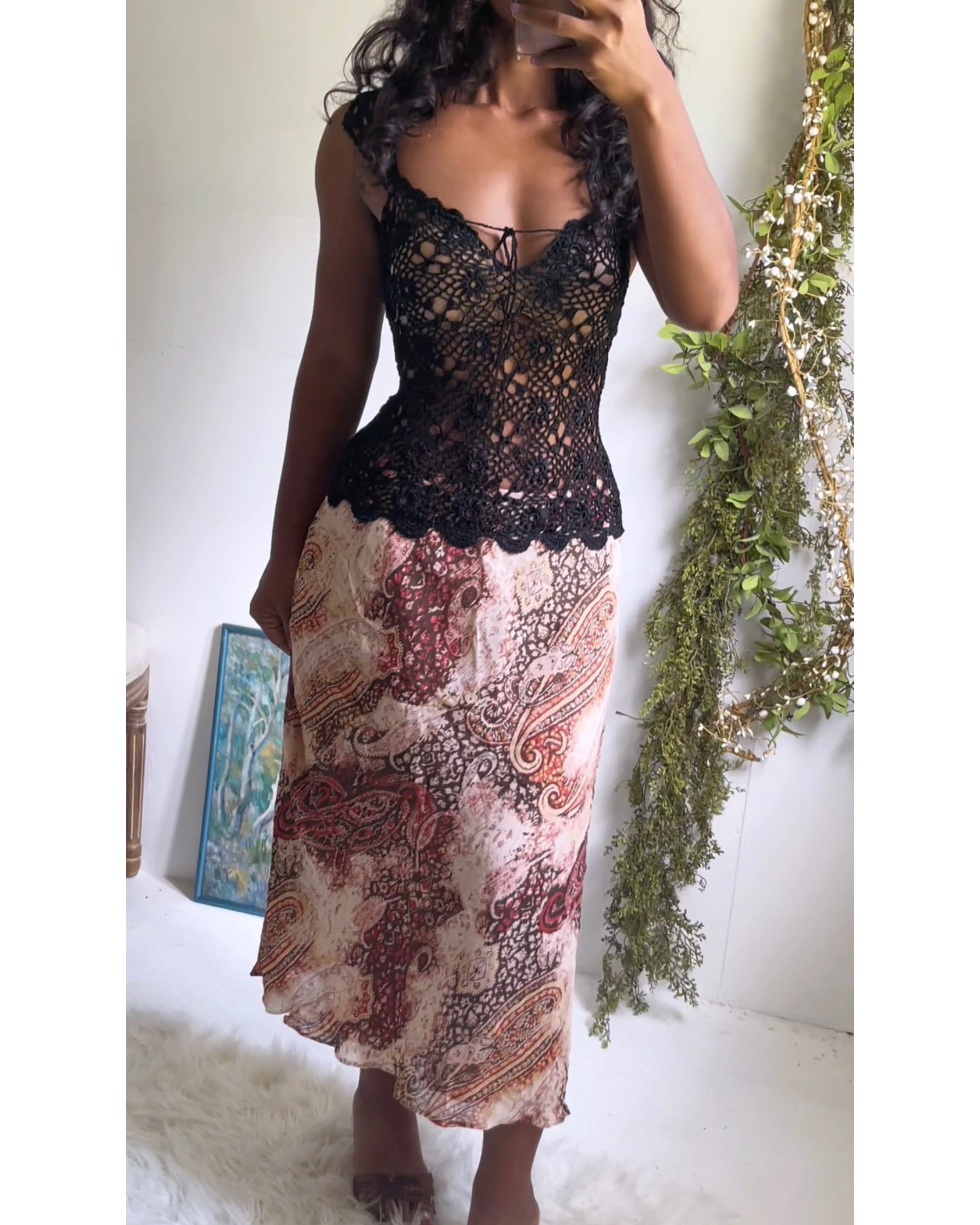 Y2K Boho Paisley Midi Skirt