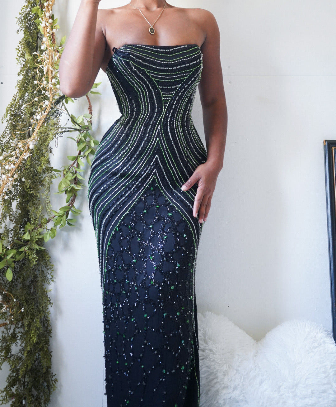 Strapless Beaded Silk Corset Gown