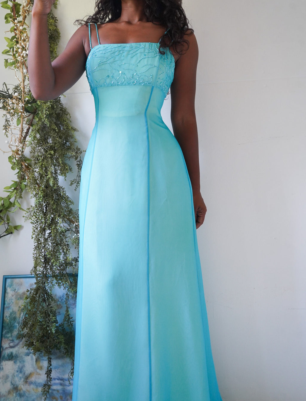 Y2K Turquoise and Yellow Layered Prom Dress