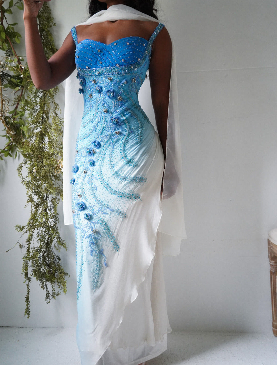 Rare Y2K Ombre Blue Beaded Silk Gown