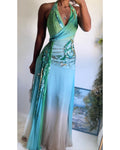 Rare Y2K Ombre Forest Fairy Silk Halter Gown
