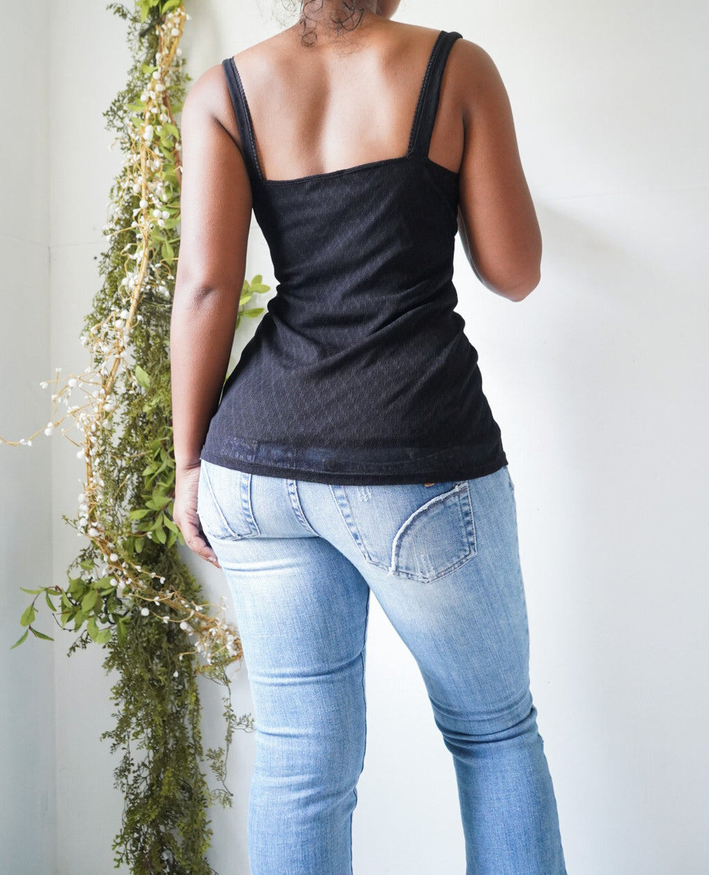 Vintage Y2K Black Bow Detail Mesh Top