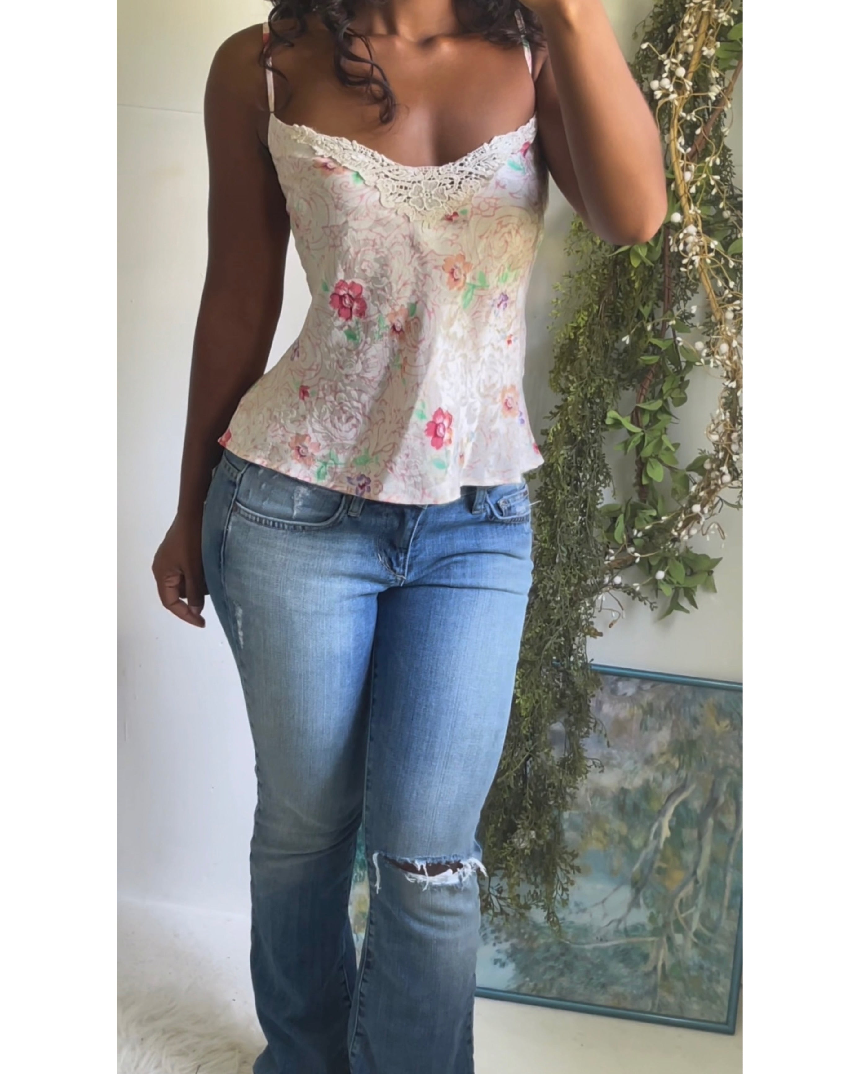 Y2K Floral Satin Slip Top