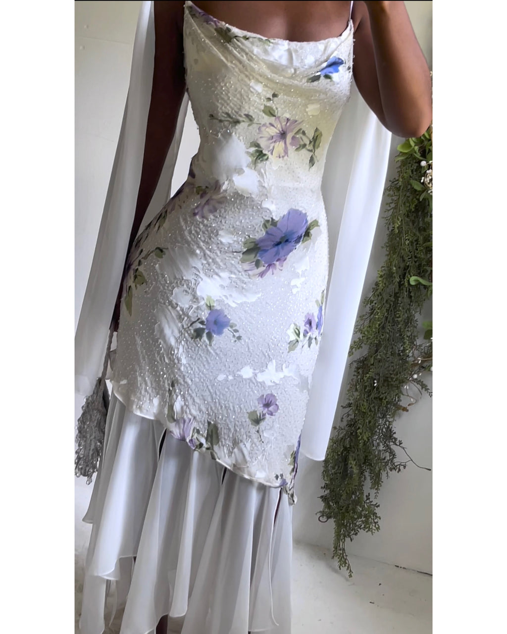 Y2K White Beaded Floral Fairy Gown