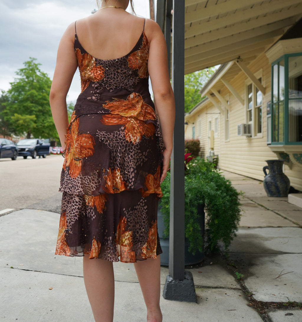 Rare Y2K Brown Burnout Boho Floral 2 Piece Set