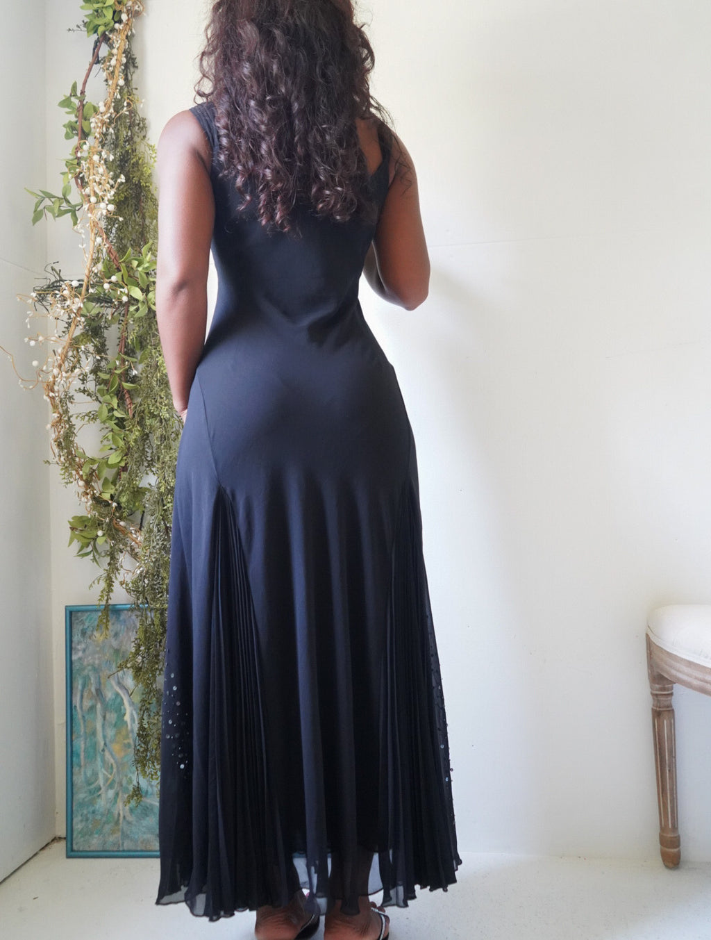 Rare Y2K Black Evening Dress with Pleated Godets