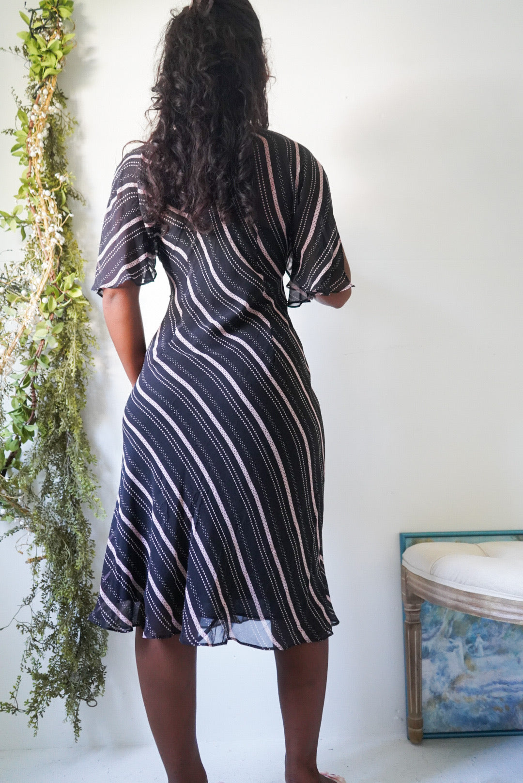 Y2K Silk Cowl Neck Flyaway Sleeve Dress