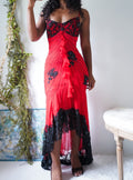 Rare Vintage Y2K Red and Black Lace Beaded Gown