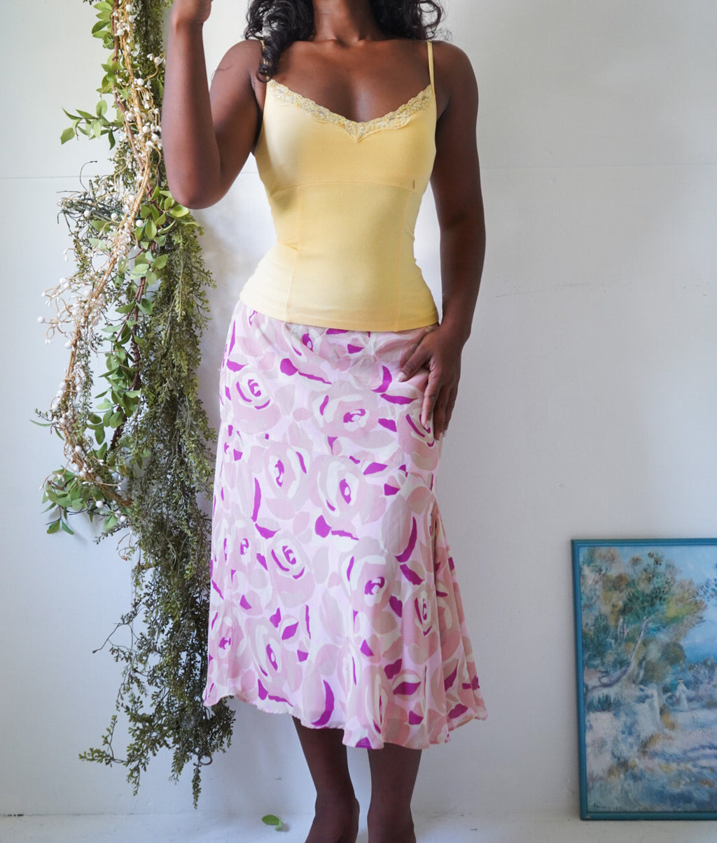 Y2K Pink and Cream Ditsy Rose Skirt