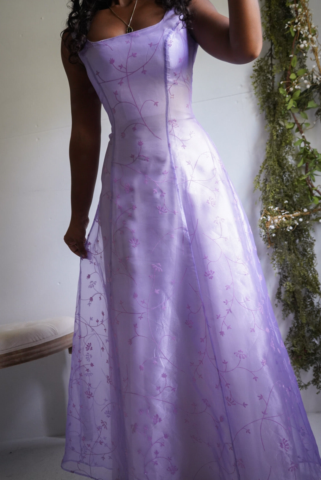 Y2K Lavender Organza Burnout Gown