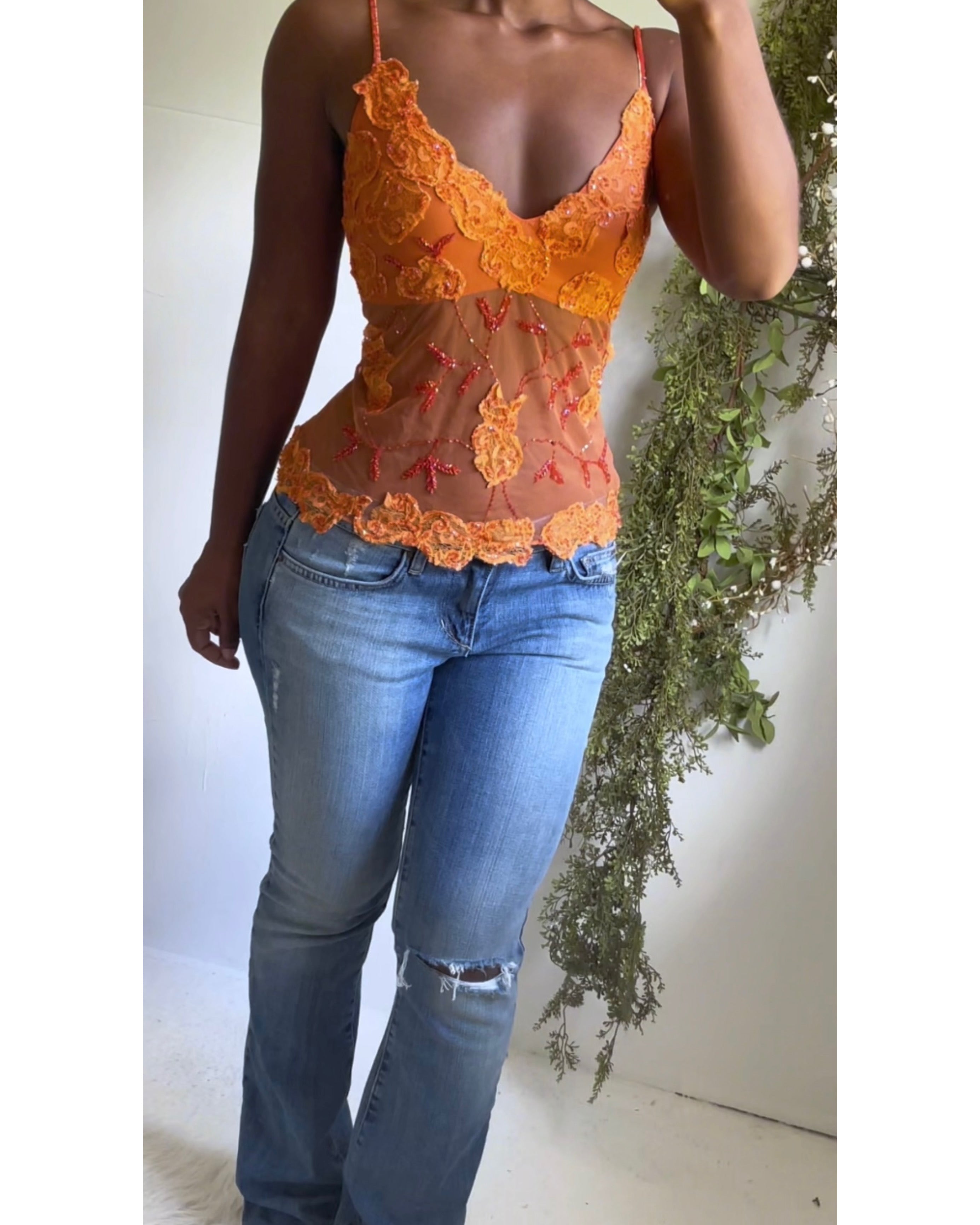 Rare Y2K Orange Beaded Fairy Cami