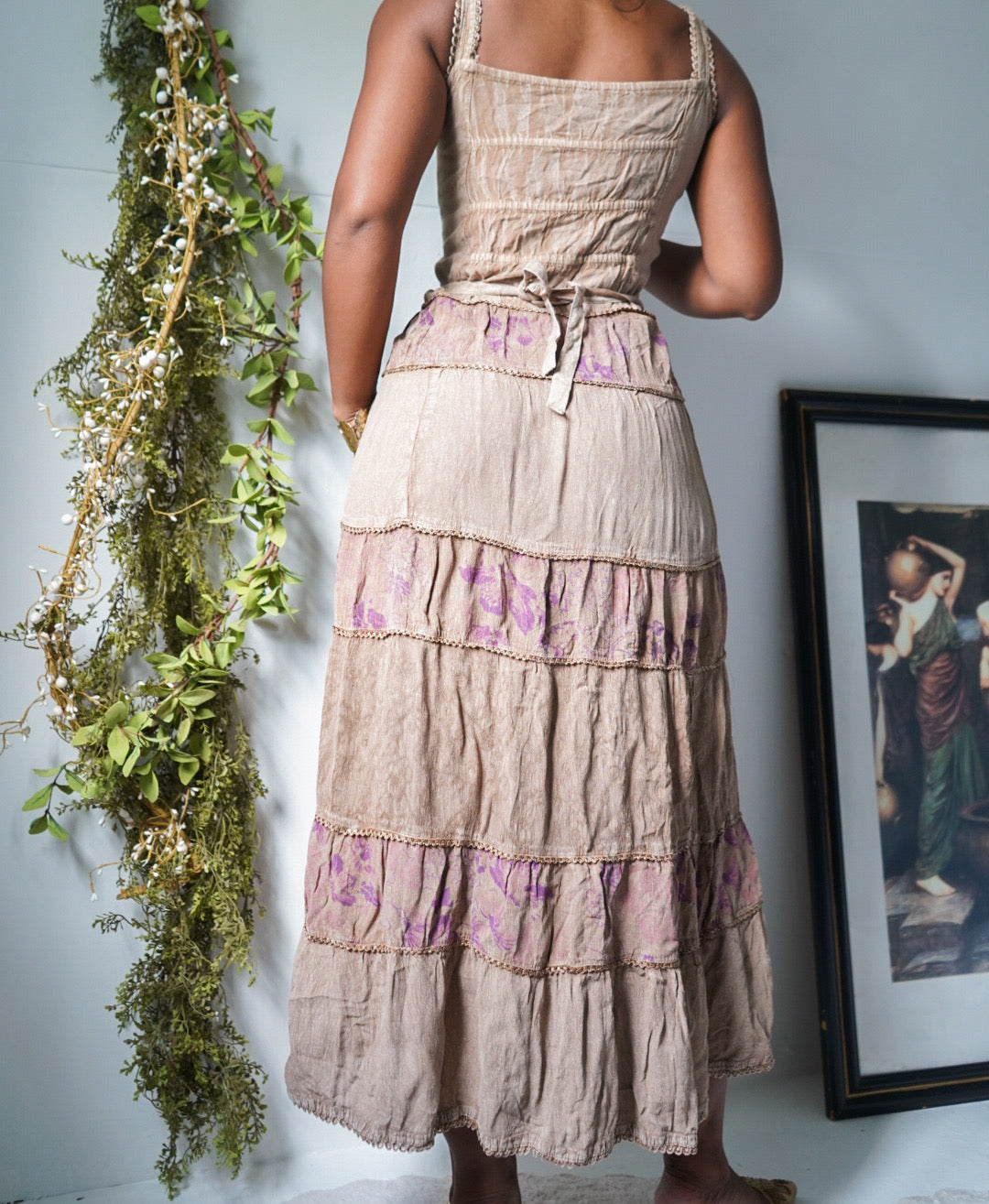 Vintage Boho Fairy Tie Back Midi Dress