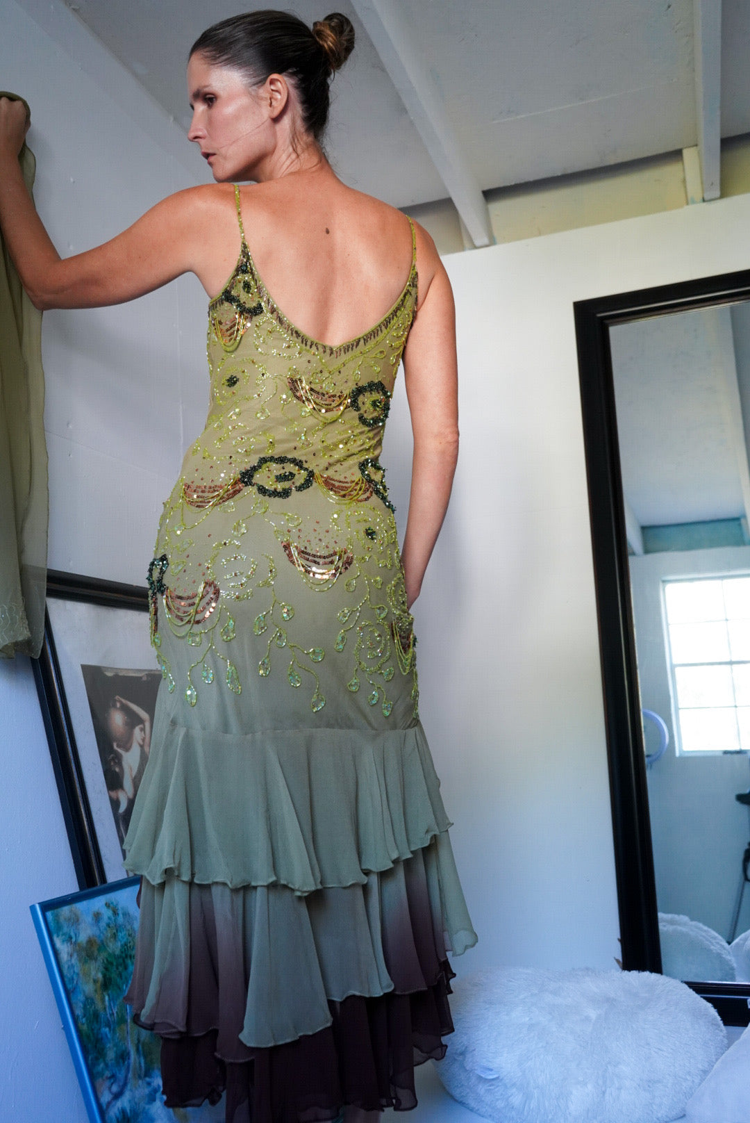 Beaded Silk Forest Fairy Dress with Sash (Pre-Order)