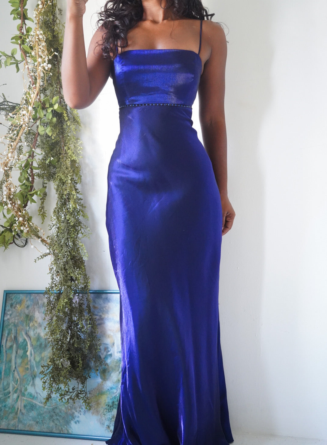 Y2K Royal Blue Satin Bias Gown
