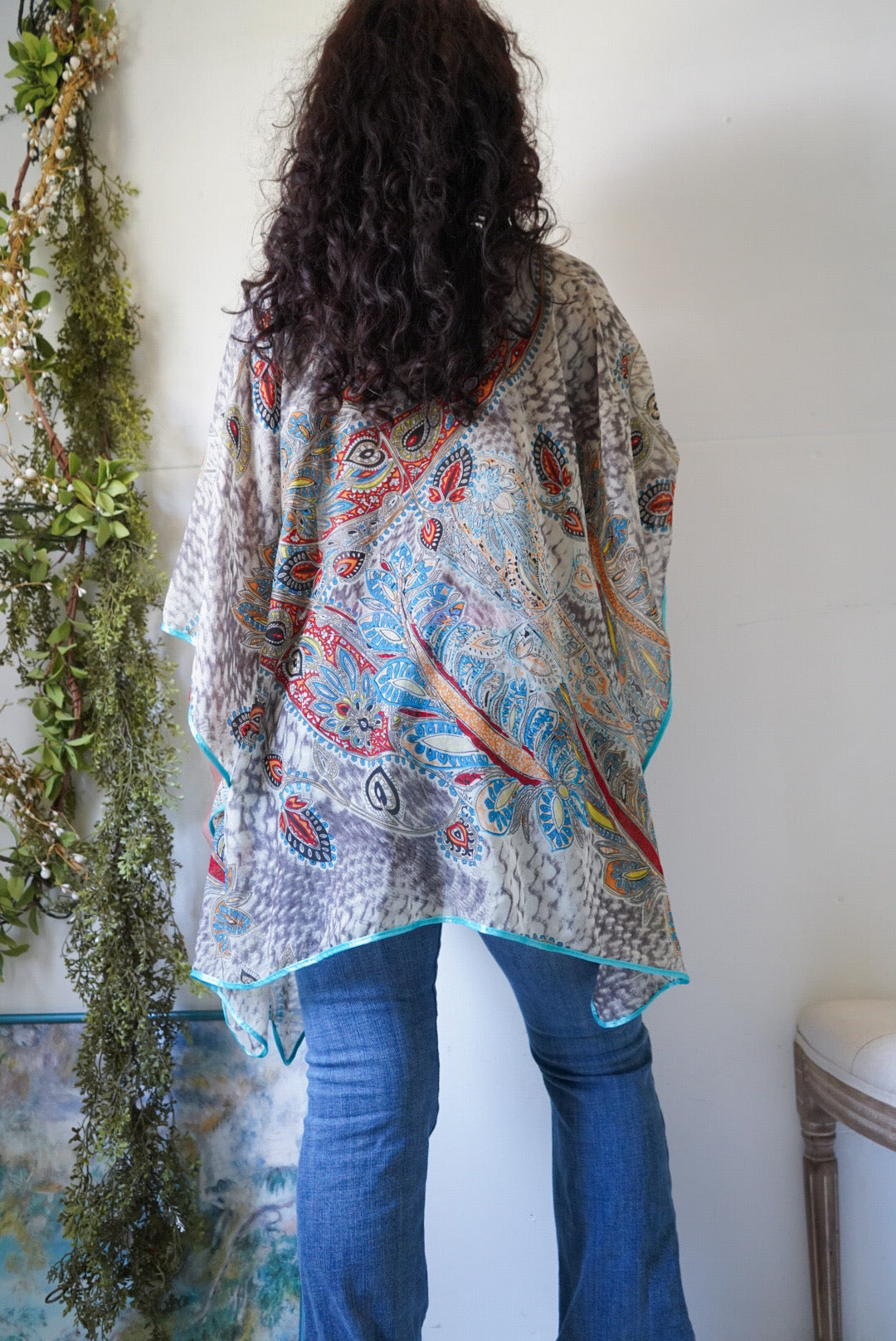 Y2K Paisley Print Poncho