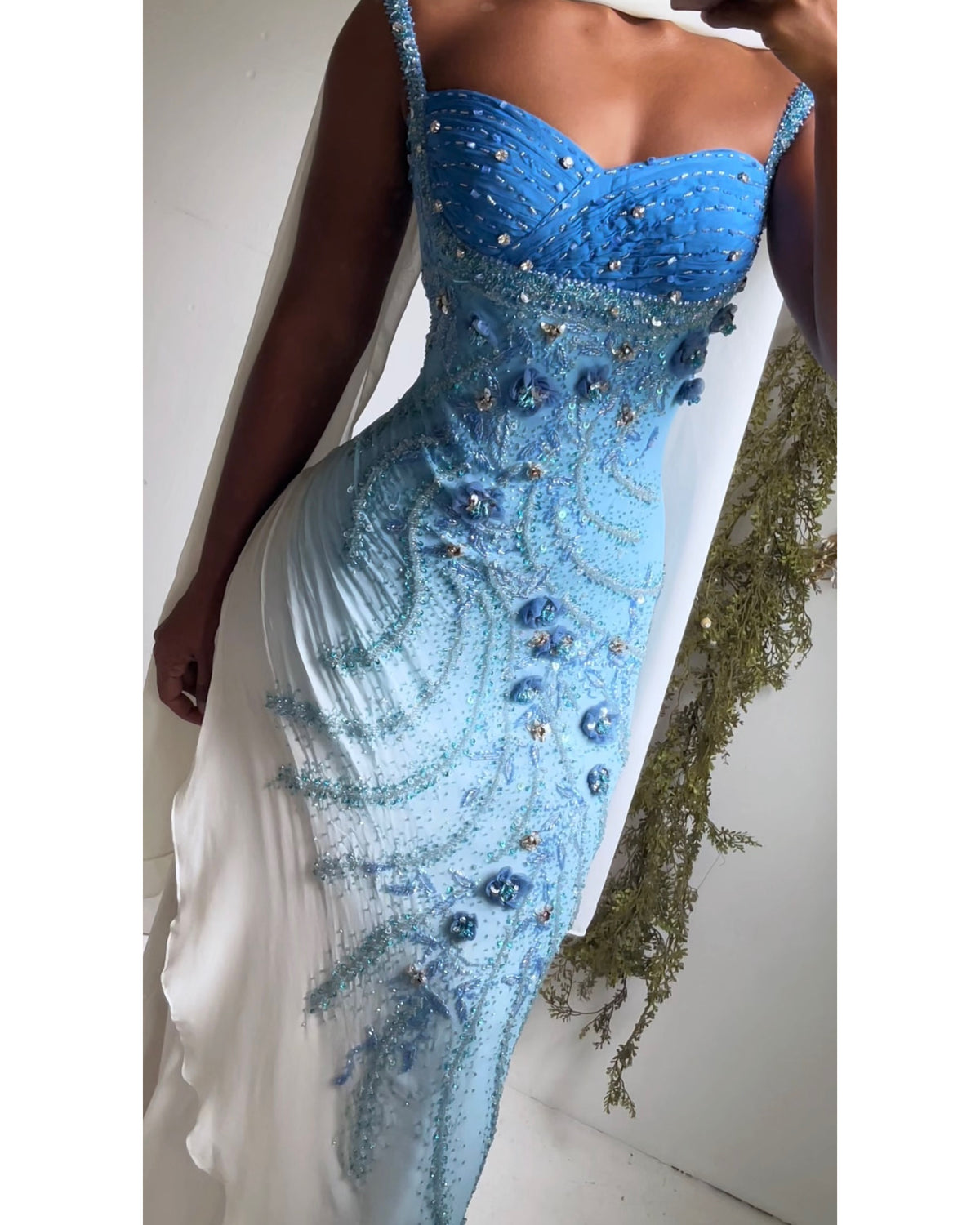 Rare Y2K Ombre Blue Beaded Silk Gown