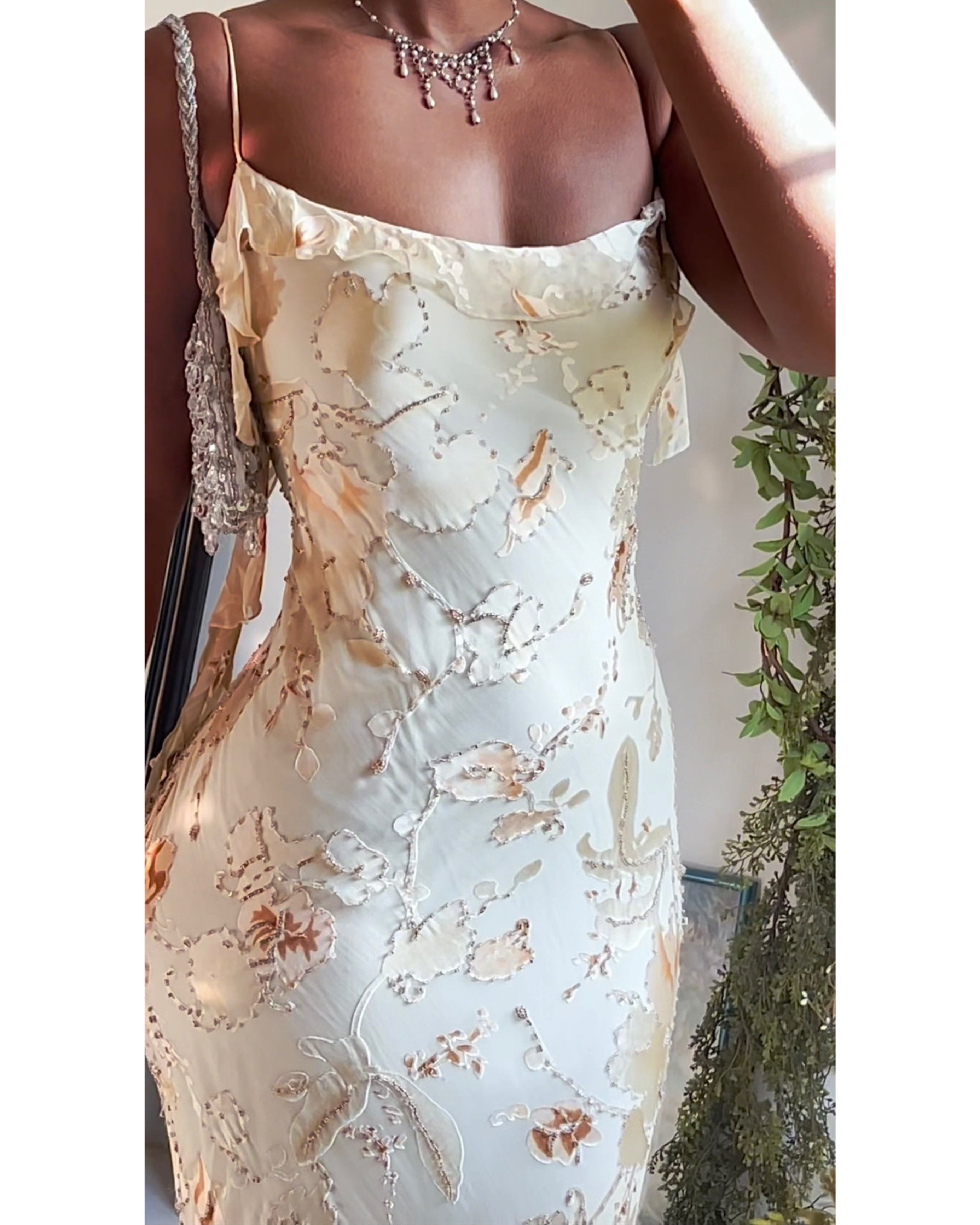 Champagne Cream Beaded Burnout Gown