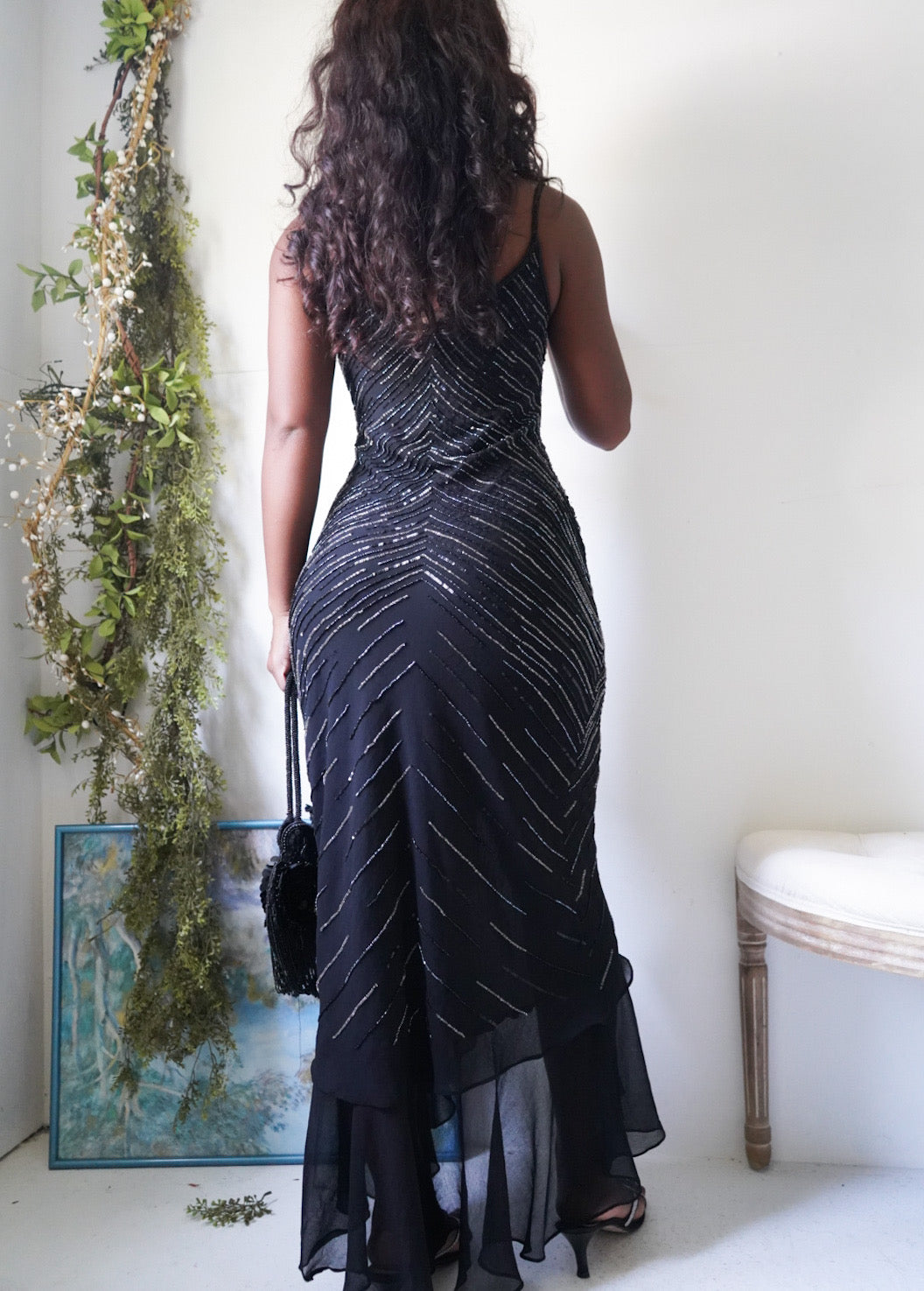 Y2K Beaded Black Evening Dress