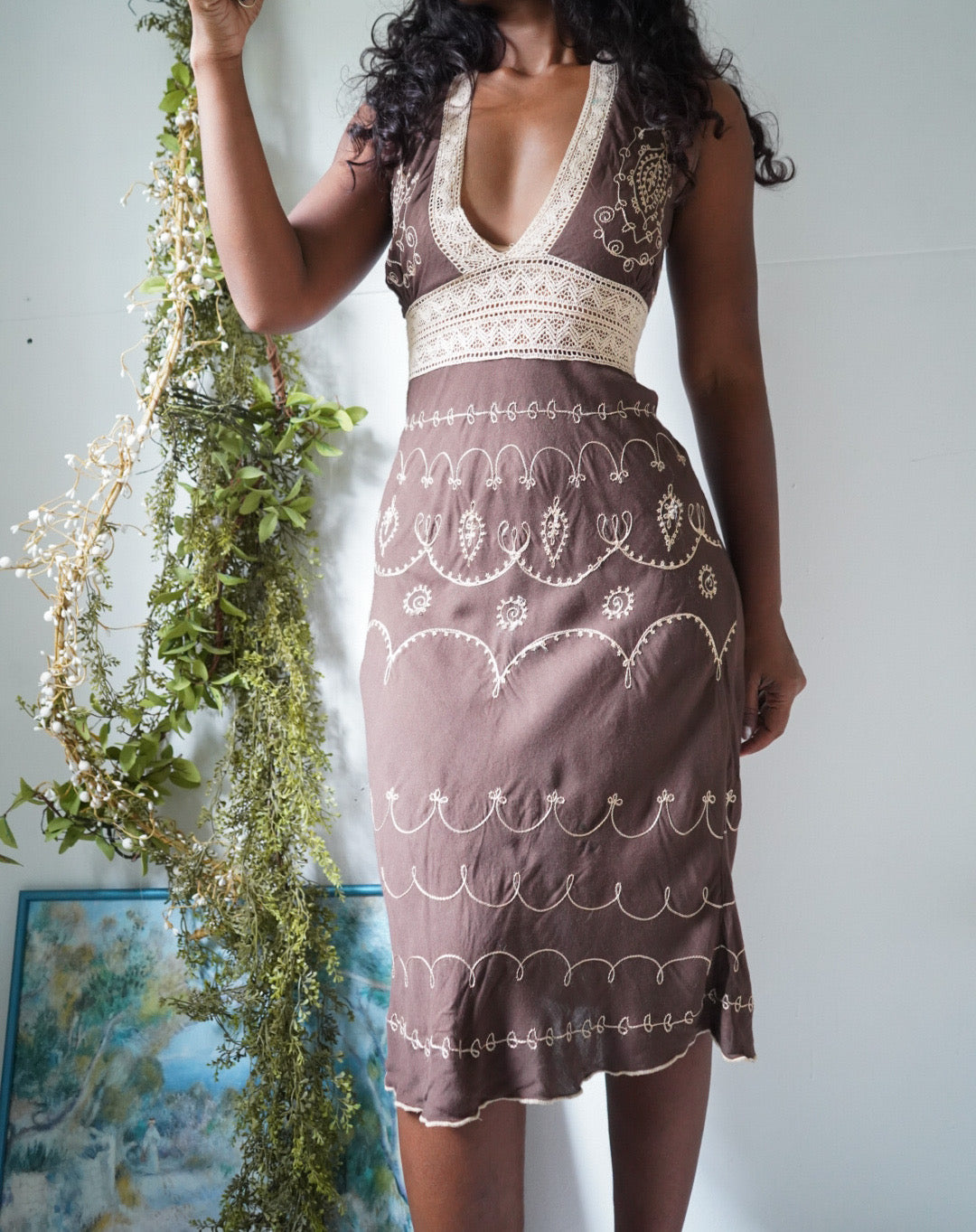Y2K Brown Boho Halter Sundress