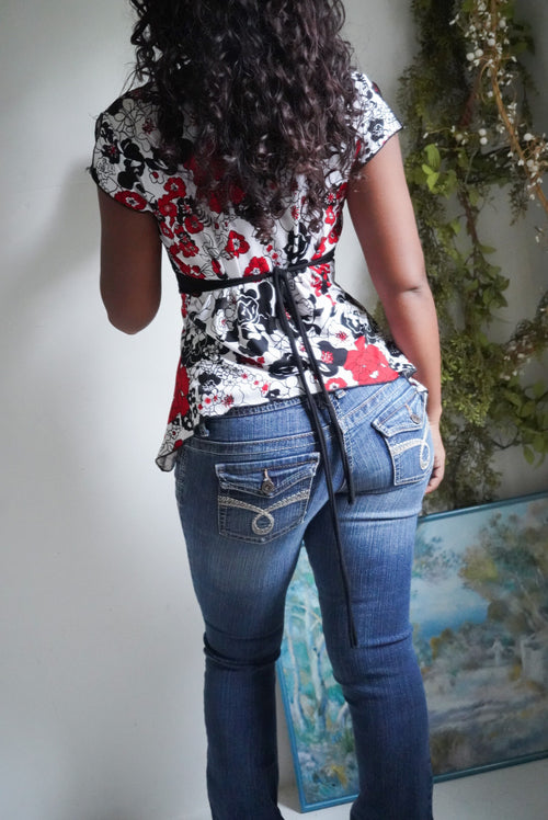 Y2K Sweetheart Floral Tie Back Top